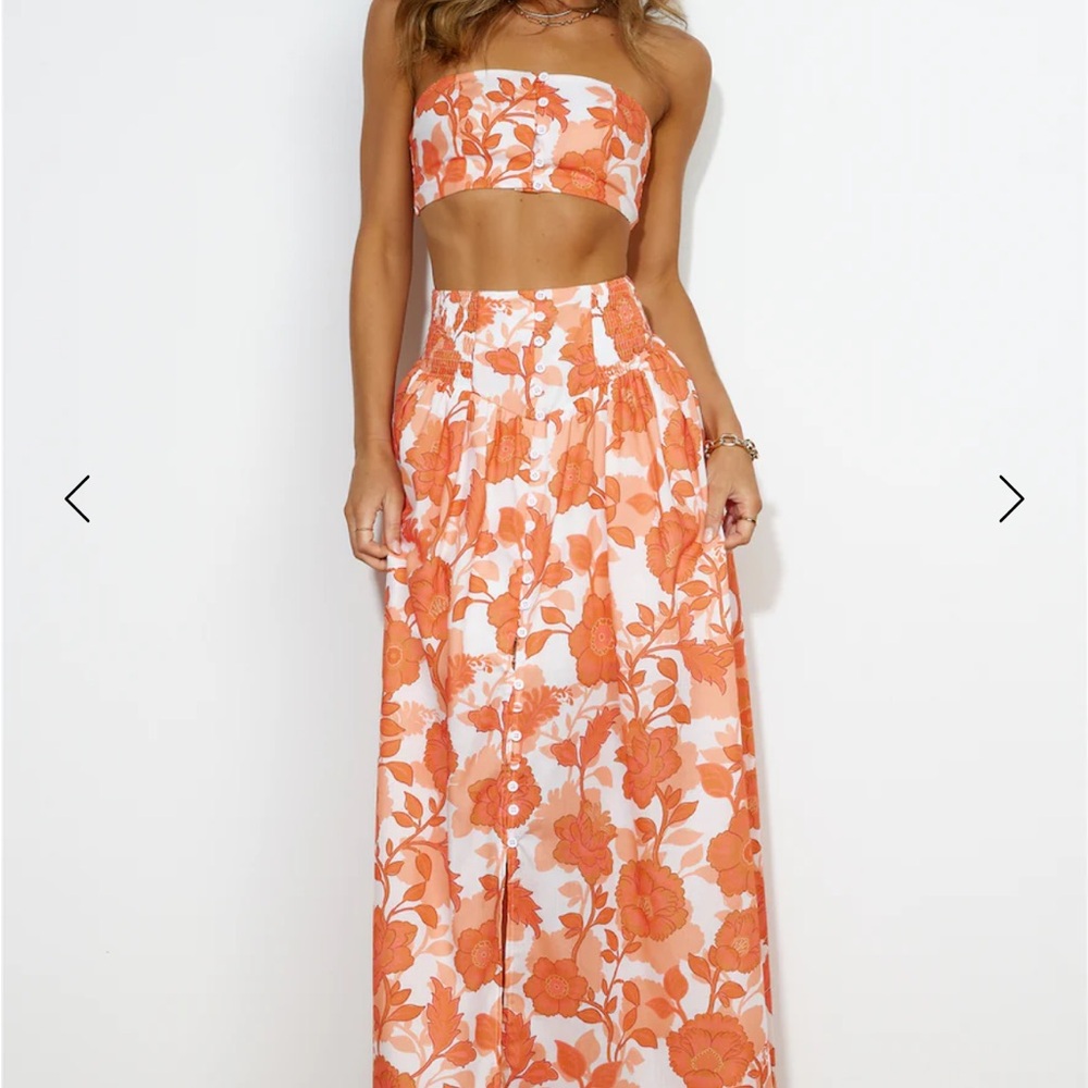 Floral Orange Skirt/Top Set Vacation Outfit